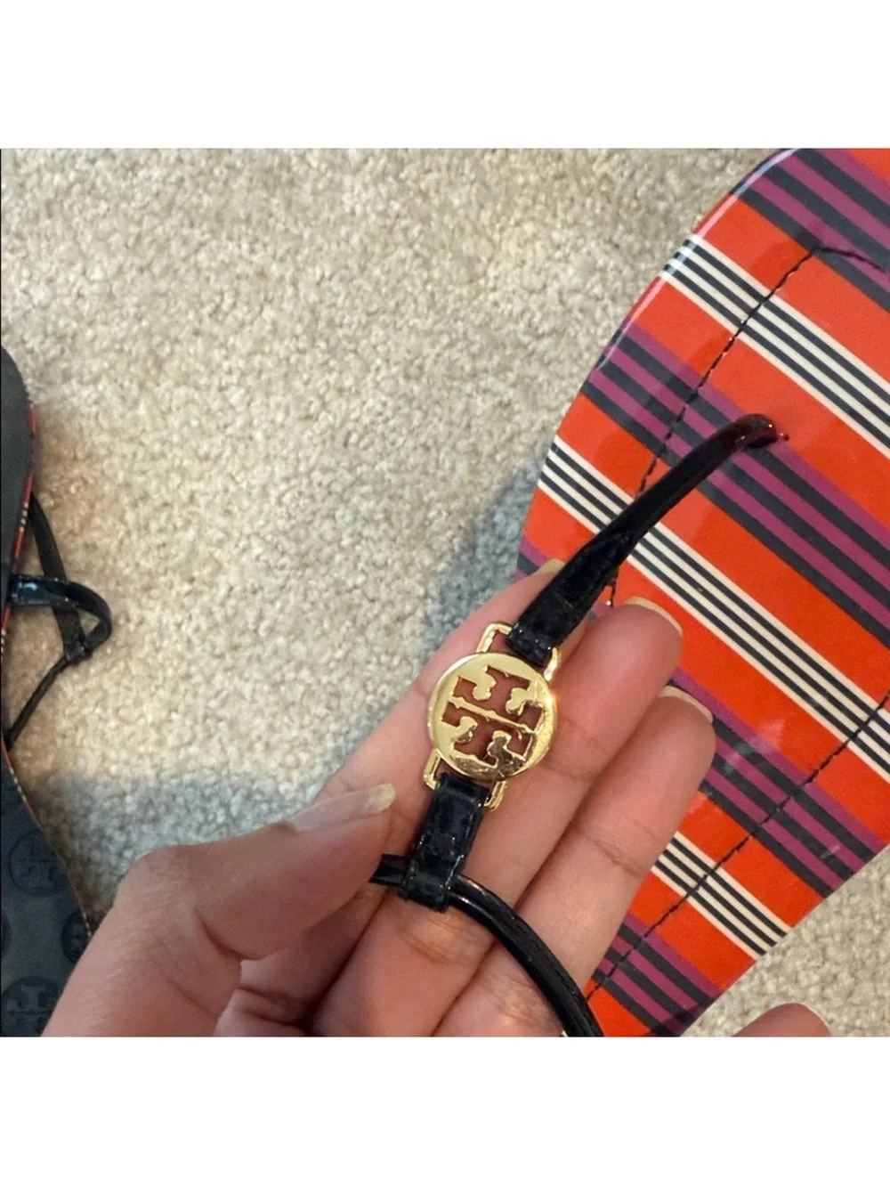 Firm price Tory Burch Women's Strappy T-strap Sandals in Red Plaid